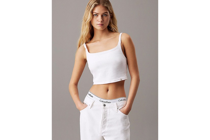 Calvin Klein Denim Γυναικείο Αμάνικο Crop Top Λευκό