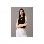 Calvin Klein Slim Ribbed Monogram Γυναικεία Αμάνικη Μπλούζα Μαύρη