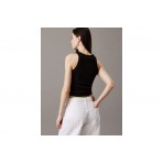 Calvin Klein Slim Ribbed Monogram Γυναικεία Αμάνικη Μπλούζα Μαύρη