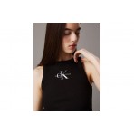 Calvin Klein Slim Ribbed Monogram Γυναικεία Αμάνικη Μπλούζα Μαύρη