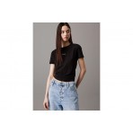 Calvin Klein Slim Cropped Badge Γυναικείο Κοντομάνικο T-Shirt Μαύρο
