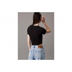 Calvin Klein Slim Cropped Badge Γυναικείο Κοντομάνικο T-Shirt Μαύρο