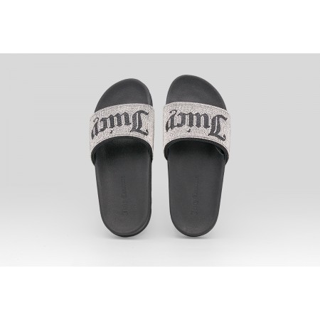 Juicy Couture Diamante Branded Γυναικείες Παντόφλες Μαύρες, Ασημί