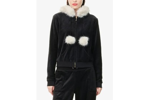Juicy Couture Pom Pom Faux Fur Bamboo Ζακέτα Βελουτέ Γυναικεία (JCGAS225007 101)