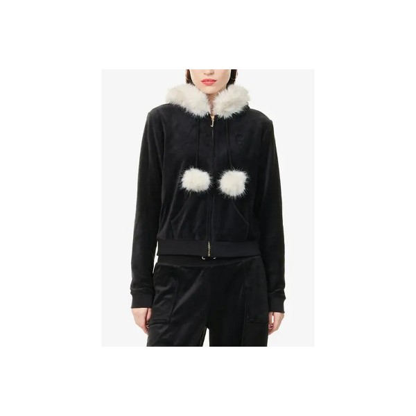 Juicy Couture Pom Pom Faux Fur Bamboo Ζακέτα Βελουτέ Γυναικεία (JCGAS225007 101)
