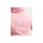 Juicy Couture Diamante Velour Γυναικεία Ζακέτα Βελουτέ με Κουκούλα Ροζ