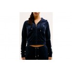 Juicy Couture Γυναικεία Ζακέτα Βελουτέ με Κουκούλα Μπλε Σκούρο