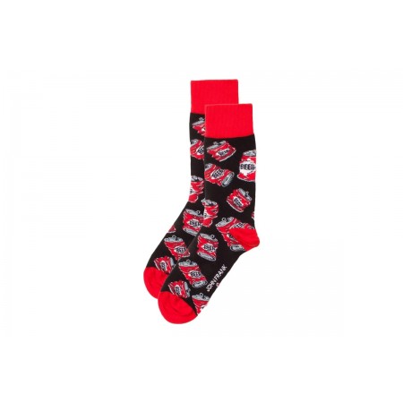 John Frank Ανδρικές Ψηλές Κάλτσες Με Σχέδια Μαύρες & Κόκκινες