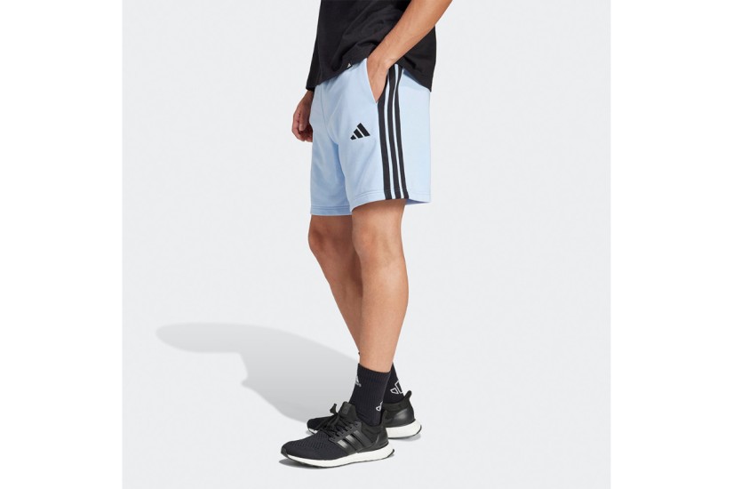 Adidas Performance Essential 3-Stripes French Terry Ανδρική Αθλητική Βερμούδα Γαλάζια, Μαύρη