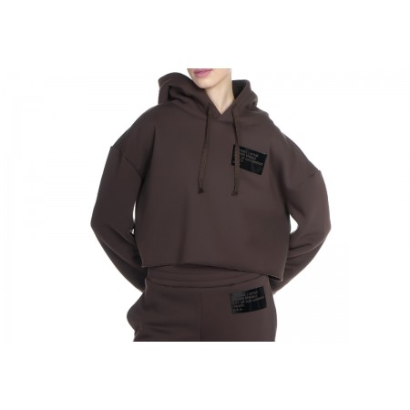 Kendall + Kylie W Patch Cropped Loose Hoody Sweatshirt 