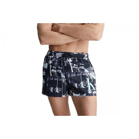 Calvin Klein Short Drawstring Print Ανδρικό Μαγιό Μαύρο, Λευκό, Γκρι