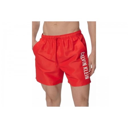 Calvin Klein Intense Power Medium Drawstring Ανδρικό Μαγιό Σορτς Κόκκινο, Λευκό