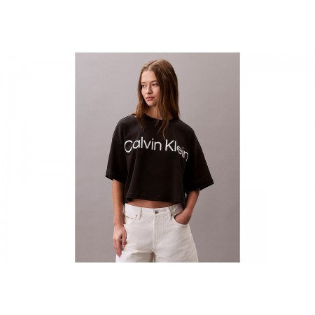 Calvin Klein Logo Graphic Boxy Cropped Κοντομάνικο T-Shirt Μαύρο