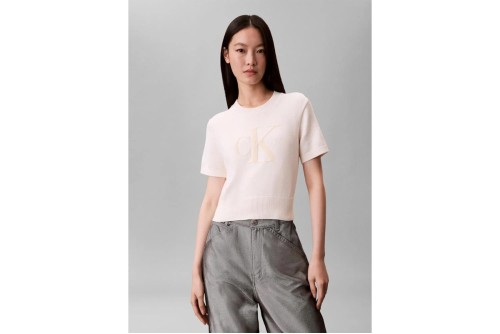 Calvin Klein Monologo Cropped Πουλόβερ Κοντομάνικο Γυναικείο (LV044E306G YBH)