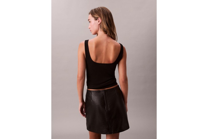 Calvin Klein Slim Ribbed Cotton Γυναικεία Αμάνικη Μπλούζα Μαύρη