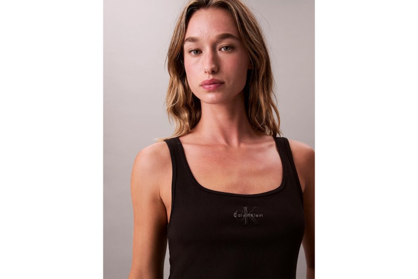 Calvin Klein Slim Ribbed Cotton Γυναικεία Αμάνικη Μπλούζα Μαύρη