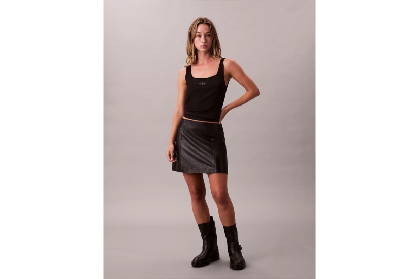 Calvin Klein Slim Ribbed Cotton Γυναικεία Αμάνικη Μπλούζα Μαύρη