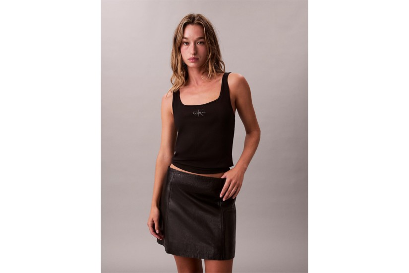 Calvin Klein Slim Ribbed Cotton Γυναικεία Αμάνικη Μπλούζα Μαύρη