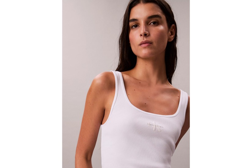 Calvin Klein Slim Ribbed Cotton Γυναικεία Αμάνικη Μπλούζα Λευκή