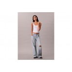 Calvin Klein Slim Ribbed Cotton Γυναικεία Αμάνικη Μπλούζα Λευκή