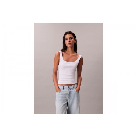Calvin Klein Slim Ribbed Cotton Γυναικεία Αμάνικη Μπλούζα Λευκή
