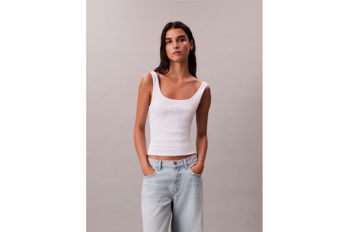 Calvin Klein Slim Ribbed Cotton Μπλούζα Αμάνικη Γυναικεία (LV047A804G YAA)