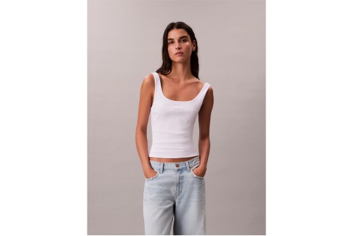 Calvin Klein Slim Ribbed Cotton Μπλούζα Αμάνικη Γυναικεία (LV047A804G YAA)