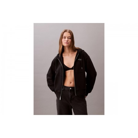 Calvin Klein French Terry Γυναικεία Ζακέτα με Κουκούλα Μαύρη