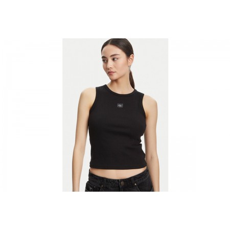 Calvin Klein Cotton Stretch Rib Γυναικεία Αμάνικη Μπλούζα Μαύρη