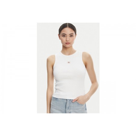Calvin Klein Cotton Stretch Rib Γυναικεία Αμάνικη Μπλούζα Λευκή