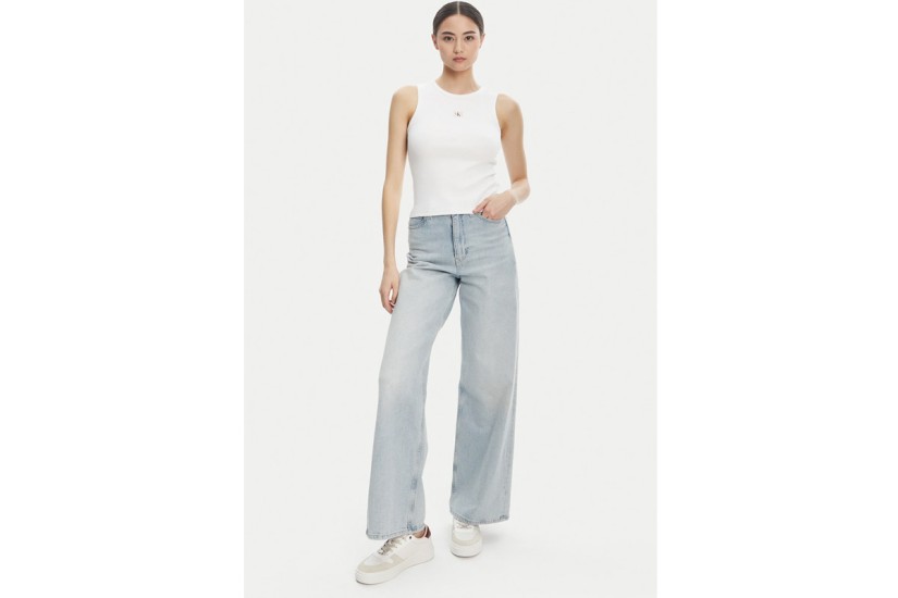 Calvin Klein Cotton Stretch Rib Γυναικεία Αμάνικη Μπλούζα Λευκή