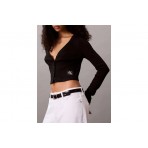 Calvin Klein Ribbed Slim Γυναικεία Βαμβακερή Ζακέτα Μαύρη