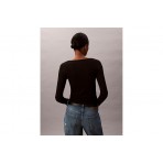 Calvin Klein Ribbed Cotton Γυναικεία Μακρυμάνικη Μπλούζα Μαύρη