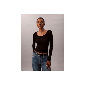 Calvin Klein Ribbed Cotton Μπλούζα Με Λαιμόκοψη Γυναικεία (LV047D218G UB1)