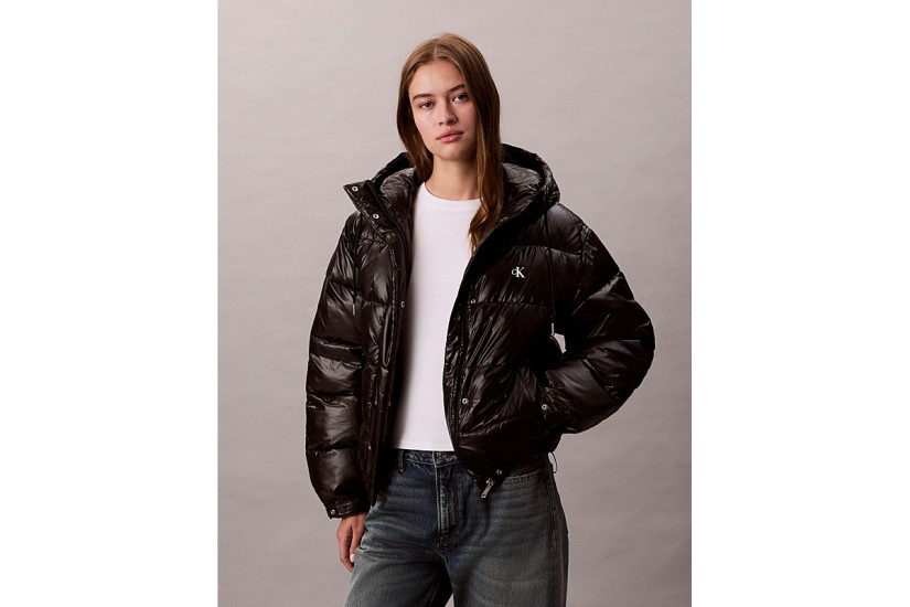 Calvin Klein Γυναικείο Μπουφάν Puffer με Κουκούλα Μαύρο