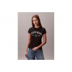 Calvin Klein Slim Varsity Logo Γυναικείο Κοντομάνικο T-Shirt Μαύρο, Εκρού