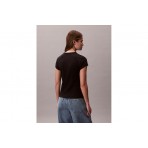 Calvin Klein Slim Varsity Logo Γυναικείο Κοντομάνικο T-Shirt Μαύρο, Εκρού