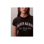Calvin Klein Slim Varsity Logo Γυναικείο Κοντομάνικο T-Shirt Μαύρο, Εκρού