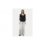 Calvin Klein Woven Label Baby Rib Γυναικεία Βαμβακερή Ζακέτα Μαύρη