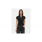 Calvin Klein Monologo Patch Rib Zip Γυναικείο Κοντομάνικο T-Shirt Μαύρο