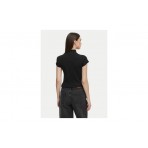 Calvin Klein Monologo Patch Rib Zip Γυναικείο Κοντομάνικο T-Shirt Μαύρο