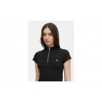 Calvin Klein Monologo Patch Rib Zip Γυναικείο Κοντομάνικο T-Shirt Μαύρο