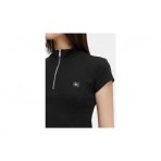 Calvin Klein Monologo Patch Rib Zip Γυναικείο Κοντομάνικο T-Shirt Μαύρο