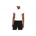 Calvin Klein Monologo Patch Rib Zip Γυναικείο Κοντομάνικο Top Λευκό