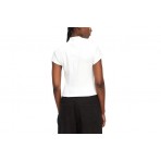 Calvin Klein Monologo Patch Rib Zip Γυναικείο Κοντομάνικο Top Λευκό