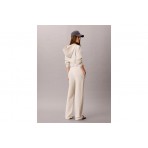 Calvin Klein Logo Waistband Wide Leg Γυναικείο Παντελόνι Φόρμας Εκρού