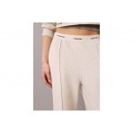 Calvin Klein Logo Waistband Wide Leg Γυναικείο Παντελόνι Φόρμας Εκρού