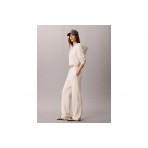 Calvin Klein Logo Waistband Wide Leg Γυναικείο Παντελόνι Φόρμας Εκρού