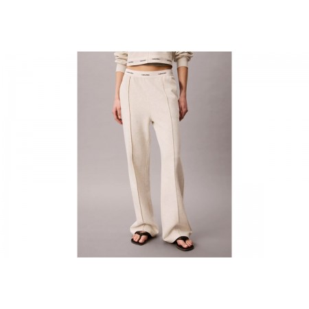 Calvin Klein Logo Waistband Wide Leg Γυναικείο Παντελόνι Φόρμας Εκρού