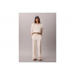 Calvin Klein Logo Waistband Wide Leg Γυναικείο Παντελόνι Φόρμας Εκρού